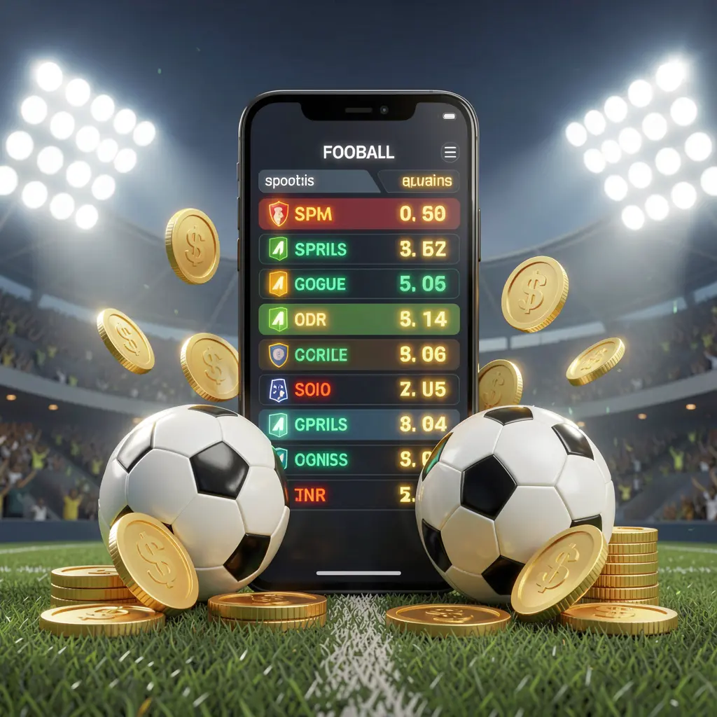 Modern football betting scene featuring a smartphone displaying glowing sports odds interface with a soccer ball, golden coins, and stadium lights, showcasing F 7777 brand's premium 3D betting experience Modern football betting scene featuring a smartphone displaying glowing sports odds interface with a soccer ball, golden coins, and stadium lights, showcasing F 7777 brand's premium 3D betting experience
