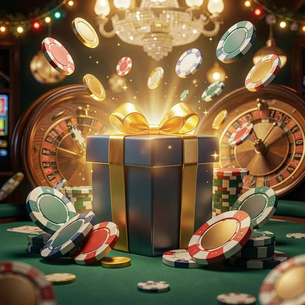 F 7777 welcome bonus visual featuring a glowing gift box, roulette wheel, poker chips, and flying coins in a festive casino atmosphere with cinematic lighting F 7777 welcome bonus visual featuring a glowing gift box, roulette wheel, poker chips, and flying coins in a festive casino atmosphere with cinematic lighting
